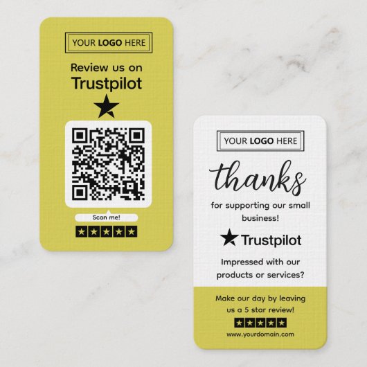 Trustpilot-Bewertungsanfrage mit scannbarem QR-Cod Visitenkarte (Vorne/Hinten)
