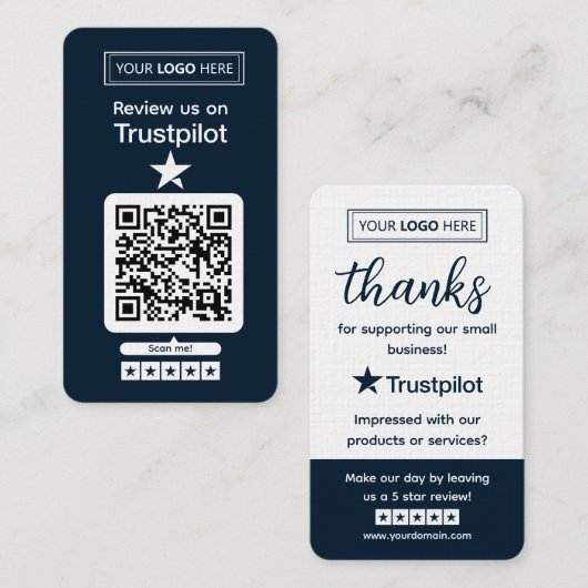 Trustpilot-Bewertungsanfrage mit scannbarem QR-Cod Visitenkarte (Vorne/Hinten)