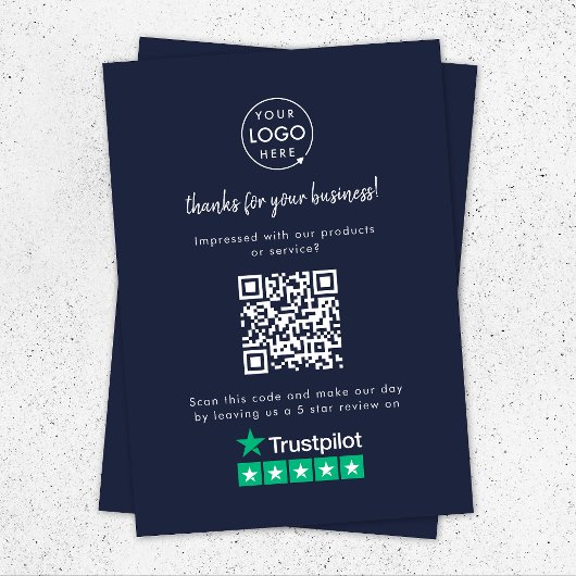 Trustpilot Review Business Danke QR Code Navy Begleitkarte