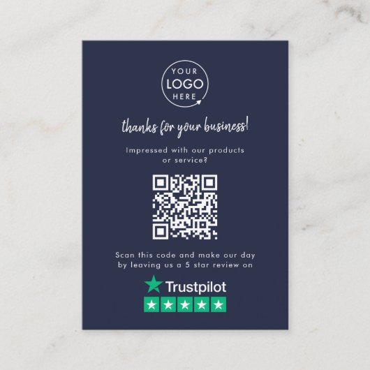 Trustpilot Review Business Danke QR Code Navy Begleitkarte (Vorderseite)