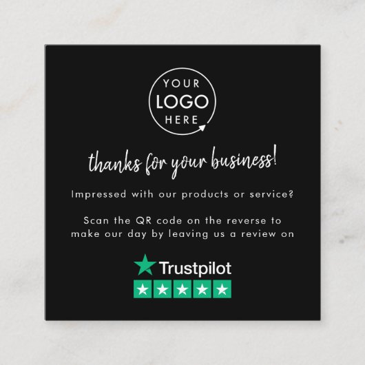 Trustpilot Review us Black Business Thank You QR Quadratische Visitenkarte (Vorderseite)