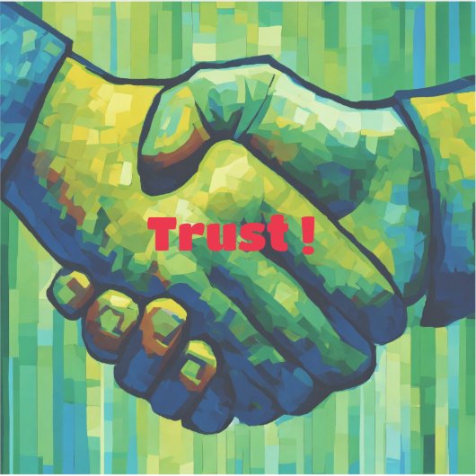 "TrustTouch: Ein Handshake in Sticker Form" (Vorderseite)