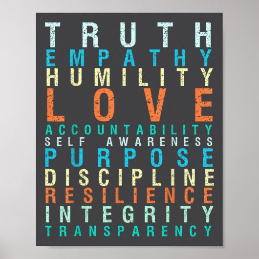 Truth Love Empathy Self Awareness Insrational Word Poster (Vorne)