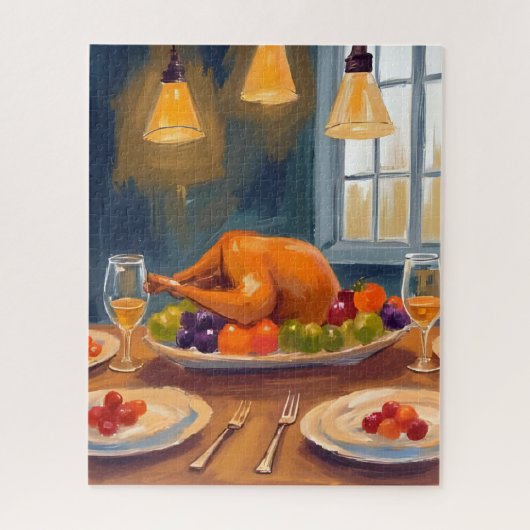 Truthahn Abendessen | Frohes Erntedankfest Gemalte Puzzle (Vertikal)
