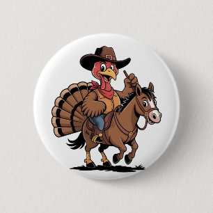 Truthahn auf einem Pferd reitend Cowboy Truthahn E Button