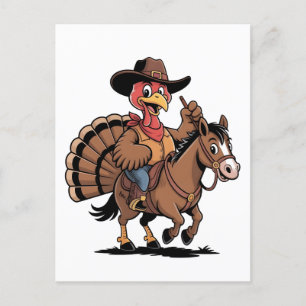 Truthahn auf einem Pferd reitend Cowboy Truthahn E Feiertagspostkarte