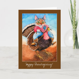 Truthahn-Bändigungs-Katze Thanksgiving-Karte Einla Feiertagskarte