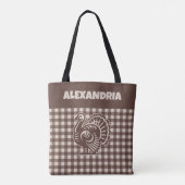 Truthahn-Braun- und Beige-Karo-Name Tasche (Rückseite)