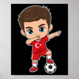 Truthahn Dab Kind Ziel Cartoon Türkische Flagge Fü Poster