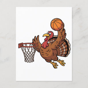 Truthahn-Dunking-Basketball-Sport-Erntedankfest-Fa Feiertagspostkarte