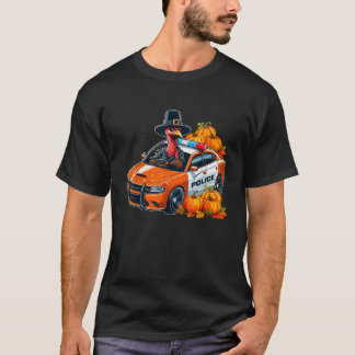Truthahn fährt Polizeiauto Thanksgiving-Fahrer fäl T-Shirt