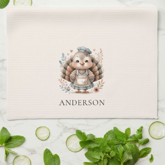 Truthahn Floral Chic Personalisierter Name Geschirrtuch (Gefaltet)