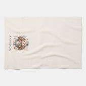 Truthahn Floral Chic Personalisierter Name Geschirrtuch (Horizontal)
