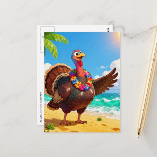 Truthahn im Urlaub am Strand Postkarte (Vorderseite/Rückseite Beispiel)