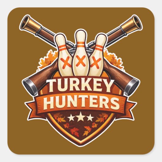 Truthahn-Jäger-Bowling-Team-Logo Quadratischer Aufkleber (Vorderseite)