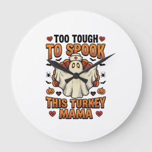 Truthahn-Mama-Halloween-Shirt mit Vintage-Nurse-Gh Große Wanduhr