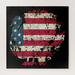 Truthahn mit amerikanischer Flagge zum Erntedankfe Puzzle