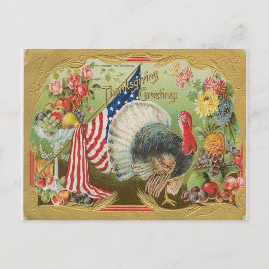 Truthahn mit Flagge - Erntedankgrüße Postkarte (Vorderseite)