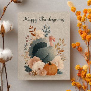 Truthahn mit Herbstlaub Frohes Erntedankfest Paste Postkarte