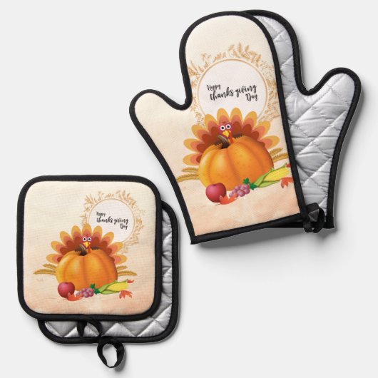 Truthahn Ofenhandschuh & Topflappen-Set (Vorderseite/Rückseite)