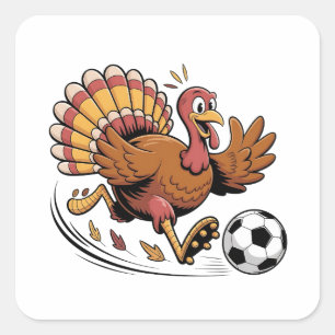 Truthahn spielt Fußball Thanksgiving Sportliebhabe Quadratischer Aufkleber