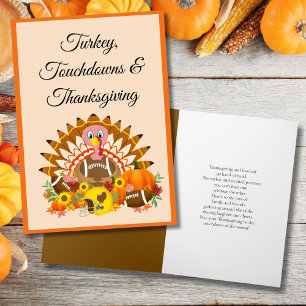 Truthahn, Touchdowns & Thanksgiving mit Fußbällen Karte