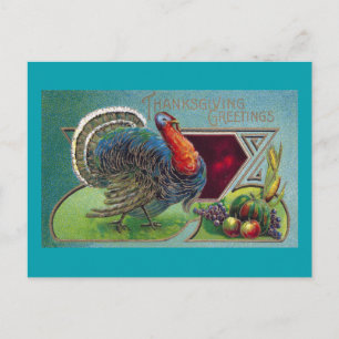 Truthahn, Trauben und Mais vintage Thanksgiving Feiertagspostkarte