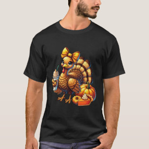 Truthahn trinkt Kaffee Bogen Erntedankfest Damen T T-Shirt