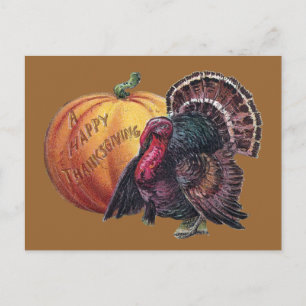 Truthahn und Kürbis vintage Thanksgiving Feiertagspostkarte