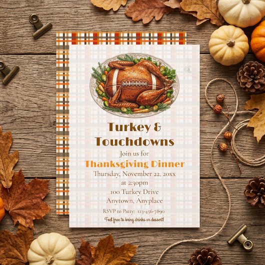 Truthahn und Touchdowns Thanksgiving-Essen Einladung