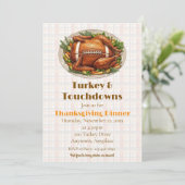 Truthahn und Touchdowns Thanksgiving-Essen Einladung (Stehend Vorderseite)