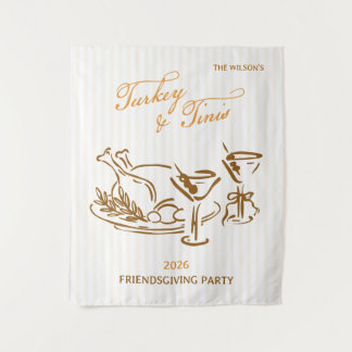 Truthähne und Tinis Friendsgiving-Party Thanksgivi Wandteppich