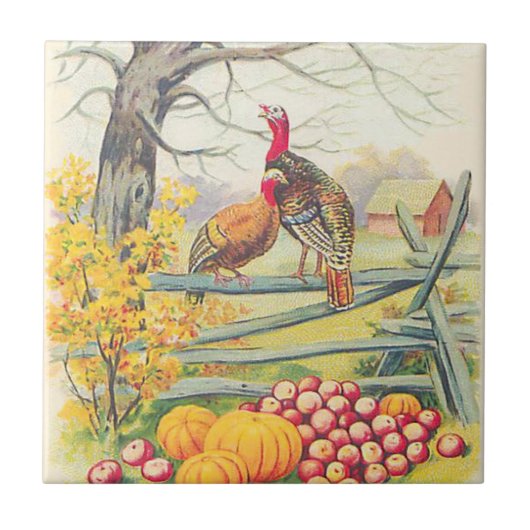 Truthahngut Kürbis Äpfel Baum Herbstlaub Fliese (Vorderseite)