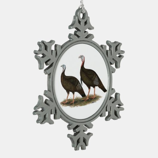 Truthühner Ostpaare Schneeflocken Zinn-Ornament (Links)