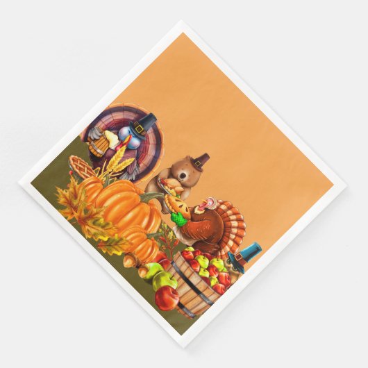 Truthühner und Bären-Erntedank Bounty Serviette (Ecke)