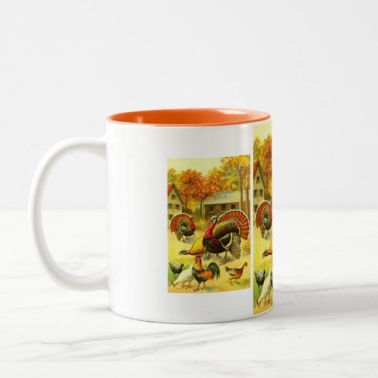 Truthühner und Hühner Zweifarbige Tasse (Links)