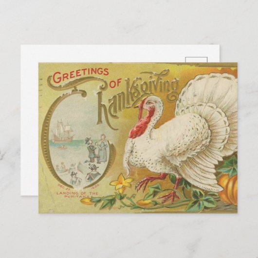 Truthühner Vintager Erntedank Postkarte (Vorne/Hinten)