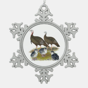 Truthühnerfamilie Eastern Wild Schneeflocken Zinn-Ornament