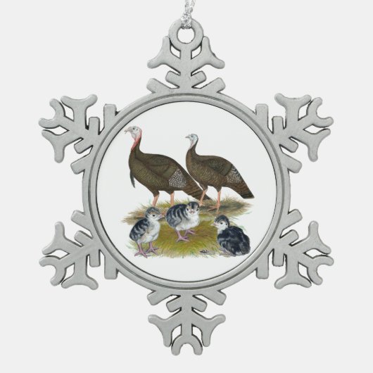 Truthühnerfamilie Eastern Wild Schneeflocken Zinn-Ornament (Vorderseite)