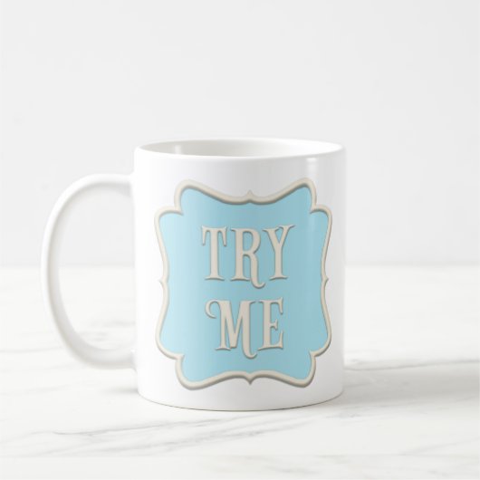 "Try Me" Märchengebäck Party Pastel Blue Kaffeetasse (Links)