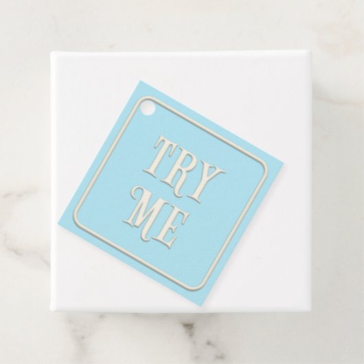 "Try Me" Viktorianisch Tee Party Blue Square Custo Geschenkanhänger (Beispiel)