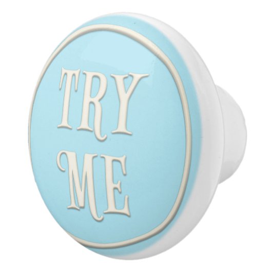 "Try Me" Wunderland Tee Party Pastel Blue Keramikknauf (Rechts)