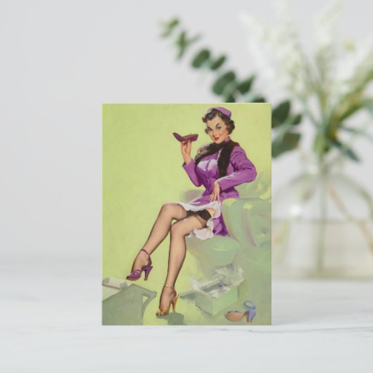Try New Shoes Women Pin Up Postkarte (Stehend Vorderseite)