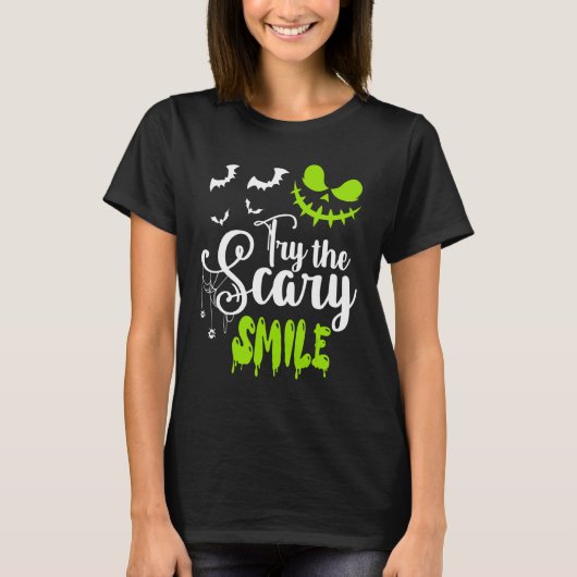 Try The Scary Smile Pumpkin Jack O Lantern Face T-Shirt (Vorderseite)