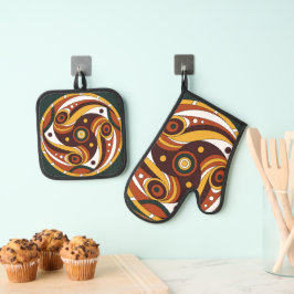 Trypillian Kultur Alter Spiral Topflappen & Ofenha Ofenhandschuh & Topflappen-Set