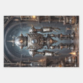 Tryptische Retrofuturistische Steampunkroboter Geschenkpapier Set (Vorderseite)