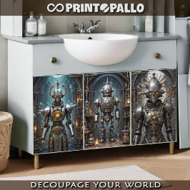 Tryptische Retrofuturistische Steampunkroboter Geschenkpapier Set