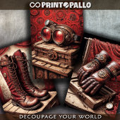 Tryptische Steampunkhandschuhe, Schuhe, Brillen au Geschenkpapier Set