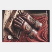 Tryptische Steampunkhandschuhe, Schuhe, Brillen au Geschenkpapier Set (Vorderseite)