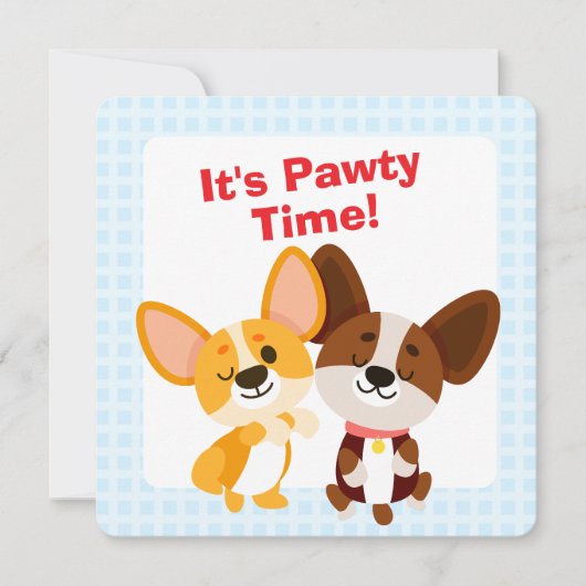 t's Pawty Time Corgi Birthday Einladung (Vorderseite)